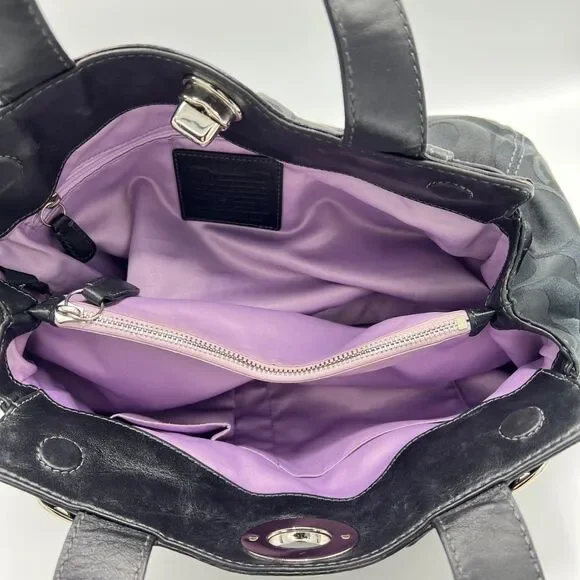 Coach Signature Sateen Garnet Satchel Shoulder Bag Silver/Black No F13906 - Picture 6 of 15